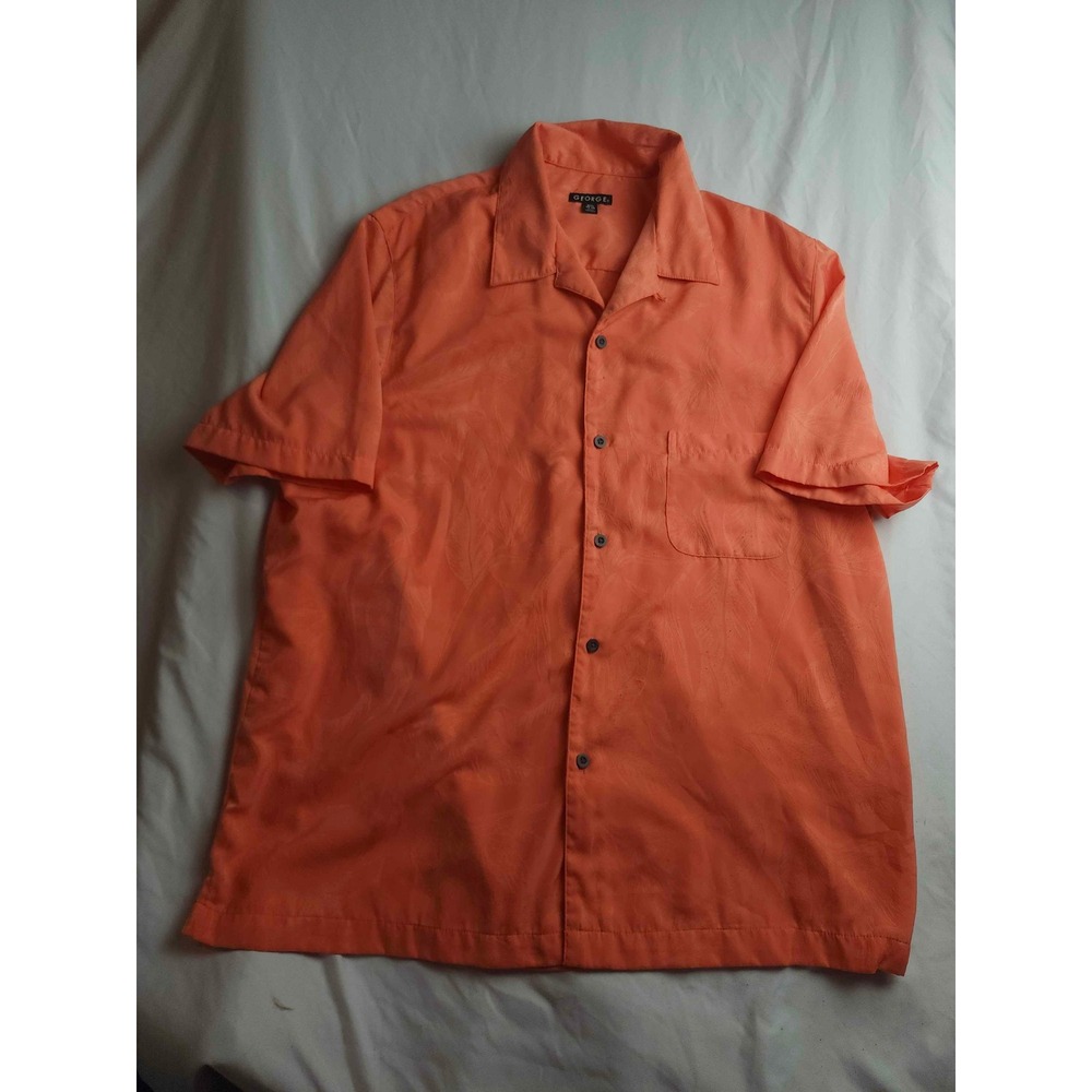 George Mens Tropical Coral Palm Leaf Jacquard Camp Shirt XL